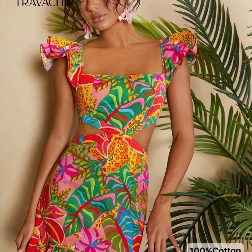Tropical Cutout dress - Bright Multicolor